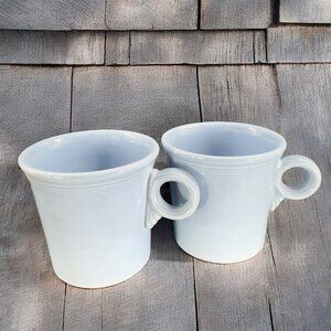 Fiestaware Pottery Ceramic Coffee Mug Cup Light Blue Glaze USA Mugs Set 2 VTG